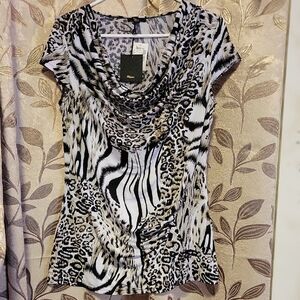 Milano Zebra and Leopard Print Cowl Neck Blouse